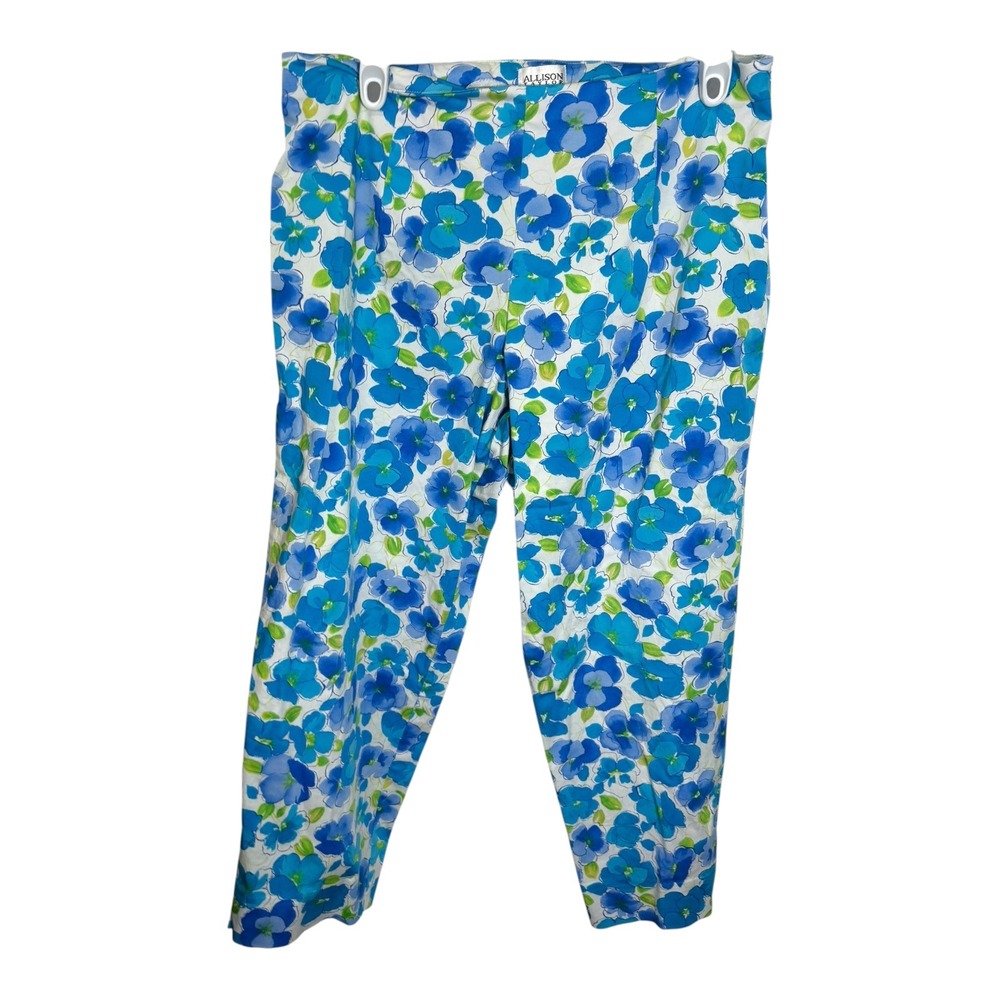 Allison Taylor Woman 18W Blue Floral Cropped Pants High Rise Straight Leg Retro